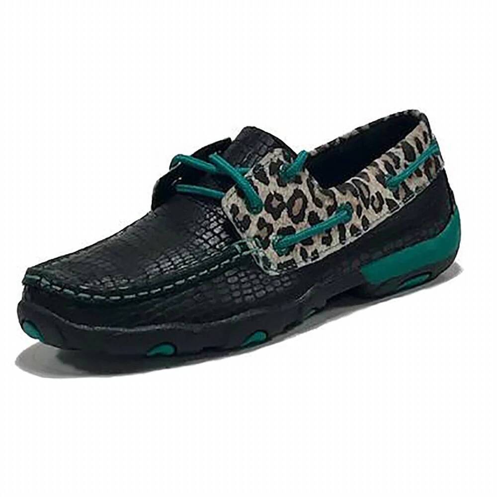 NEW TWISTED X women's leopard driving moccasins in black and turquoise